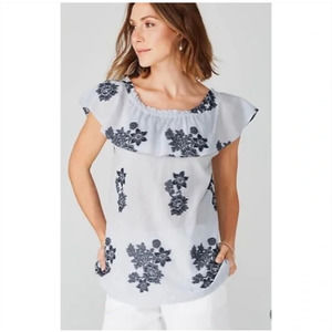 J. Jill XL Ocean Breeze Off the Shoulder Blue Floral Top